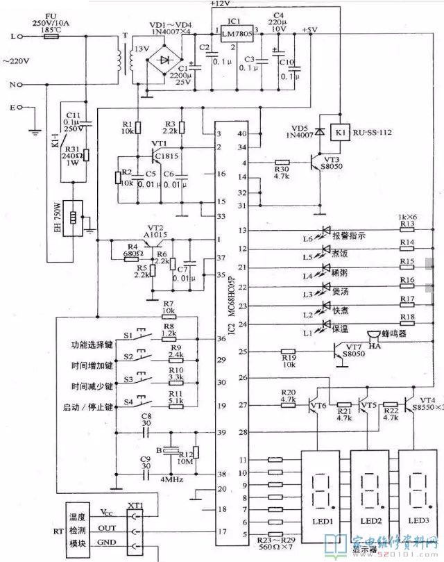 智能電飯煲關鍵由供電一部分和操縱電路構成