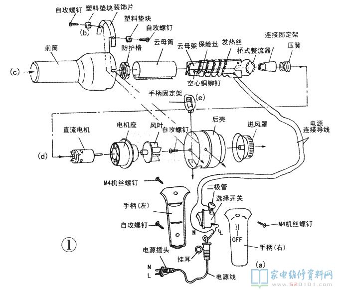 電吹風(fēng)整體構(gòu)造溶解圖