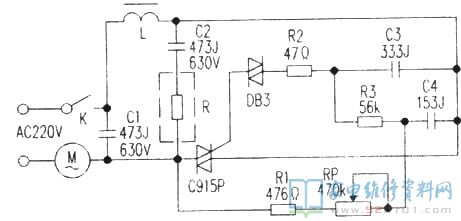 合上電源開關K大盤走勢電220V交流電流經電機M、R1及直滑