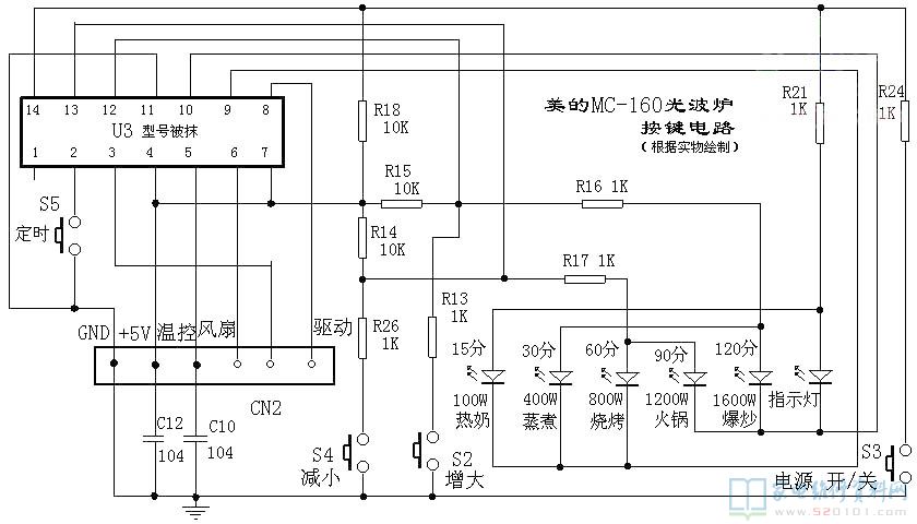 主控芯片電路圖 二、功能鍵板電路