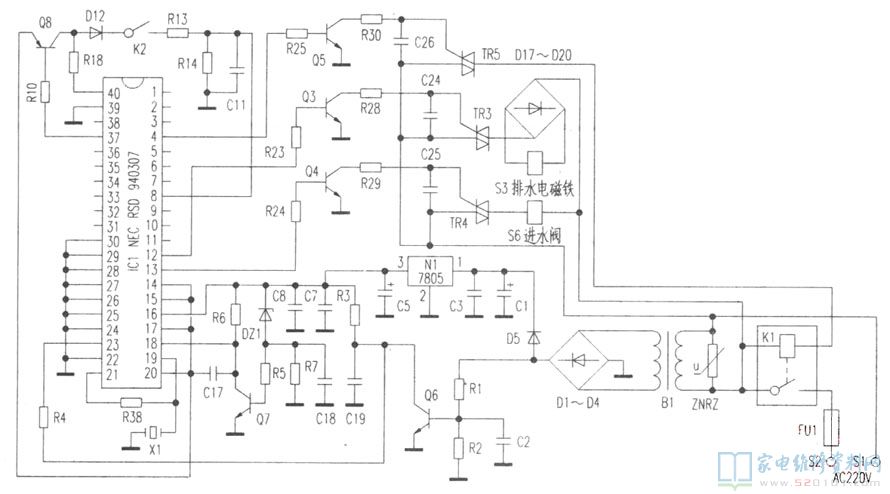 用開關電源插線聯接到待修板環形變壓器B1的原線圈繞阻上