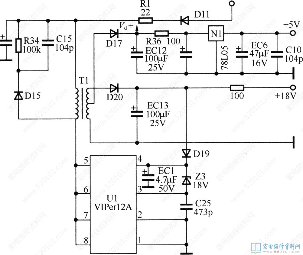 副開(kāi)關(guān)電源從300V到18V的全部工作流程